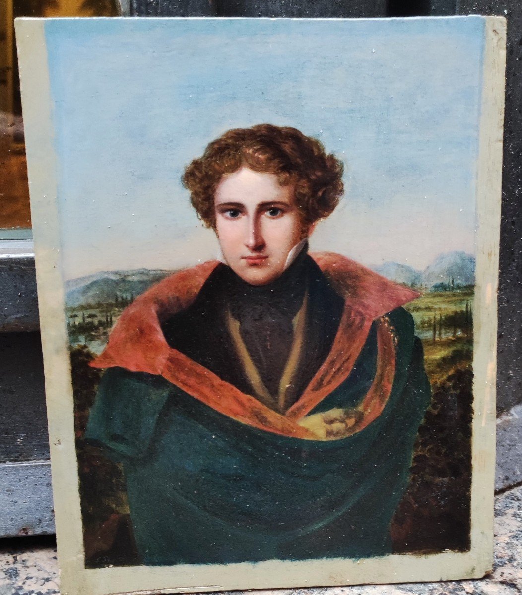 Autoportrait Avec Les Collines De Florence, , Tableau  Par F. Pfanhauser Polonie -italie XIX S.-photo-3