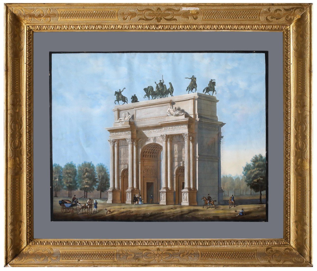 Peace Arch Milan Temper On Paper , Around G. Migliara , Italia XIXth Century