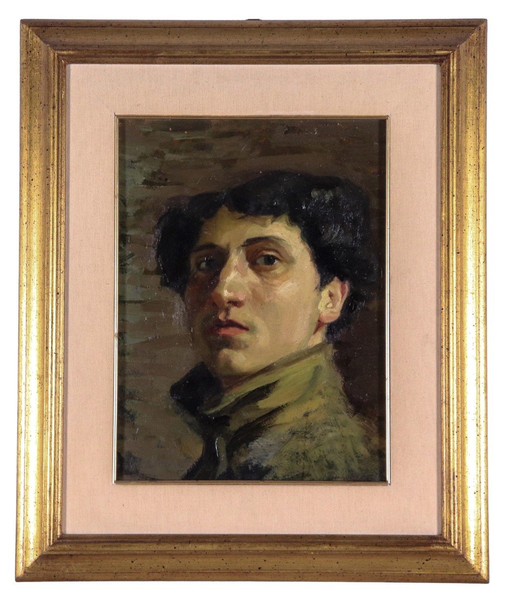 Self Portrait , Painting Oil On Board By U. Franciosi , Italy XXth Century , Signed 