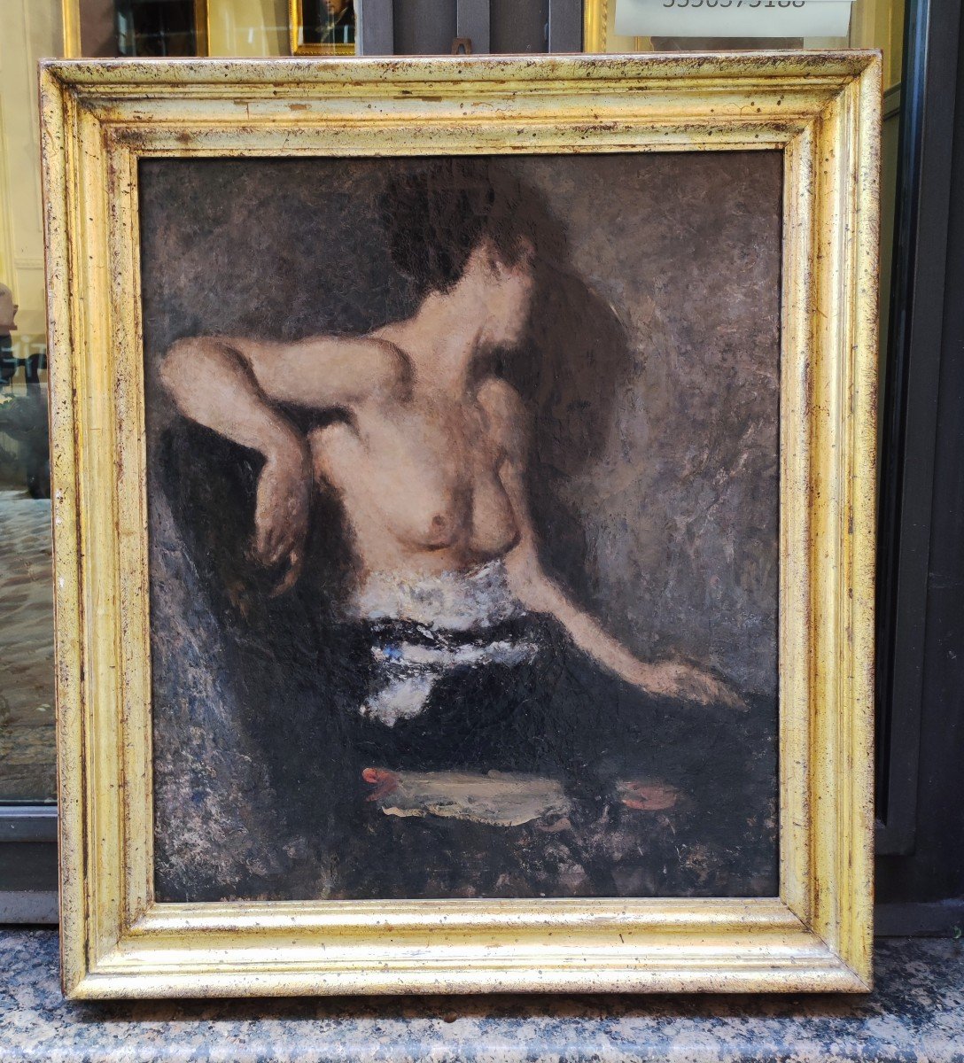 Femme Nue, Tête Tournée, Tableau Italie Fin XIXème Siècle -photo-4