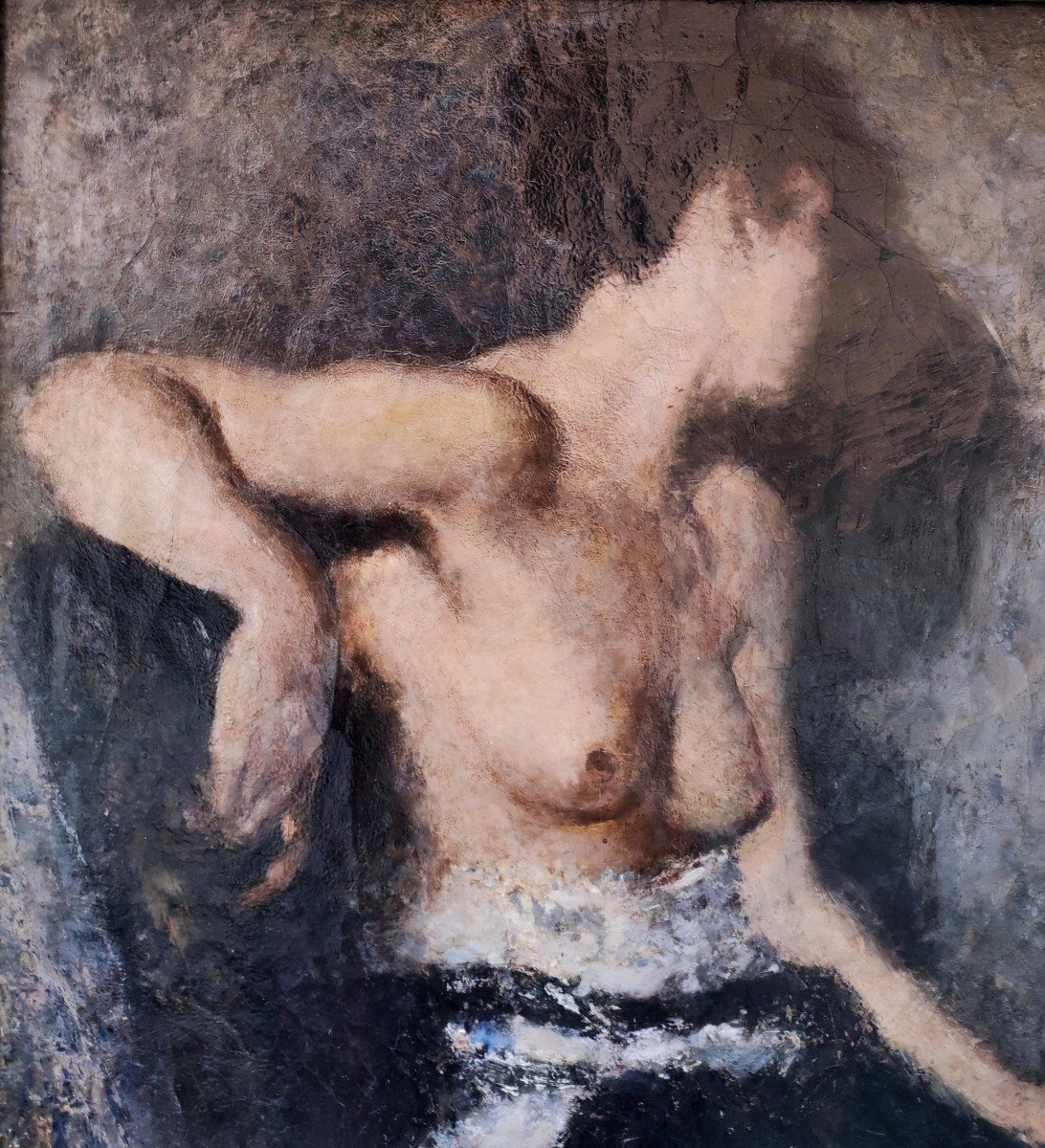 Femme Nue, Tête Tournée, Tableau Italie Fin XIXème Siècle -photo-2