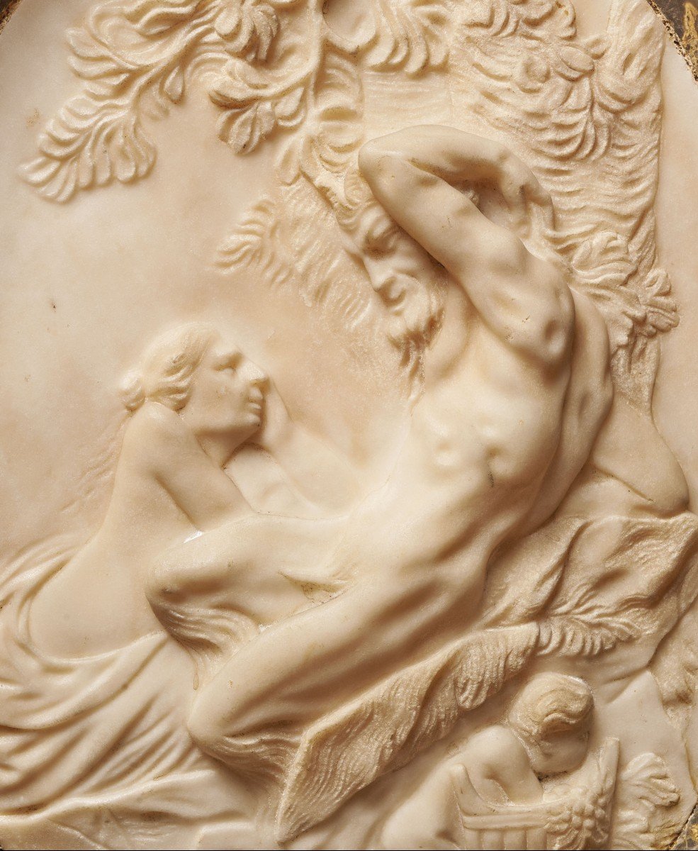 Plaque En Bas-relief Avec Nymphe Et Satyre, Sculpture En Marbre, Rome XVIIIème Siècle -photo-2