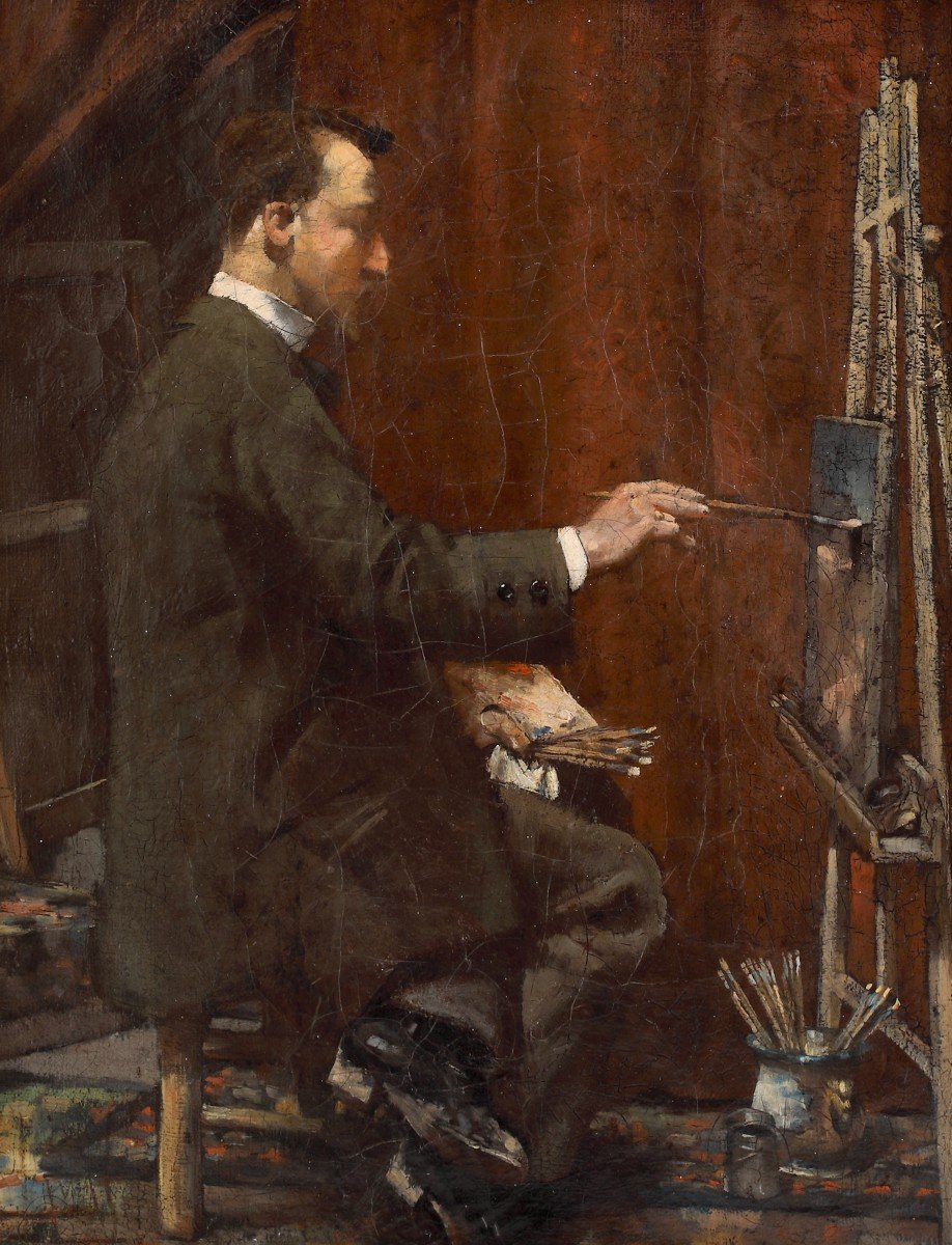 Portrait Of A Painter, Painting France XIXth Century -photo-4