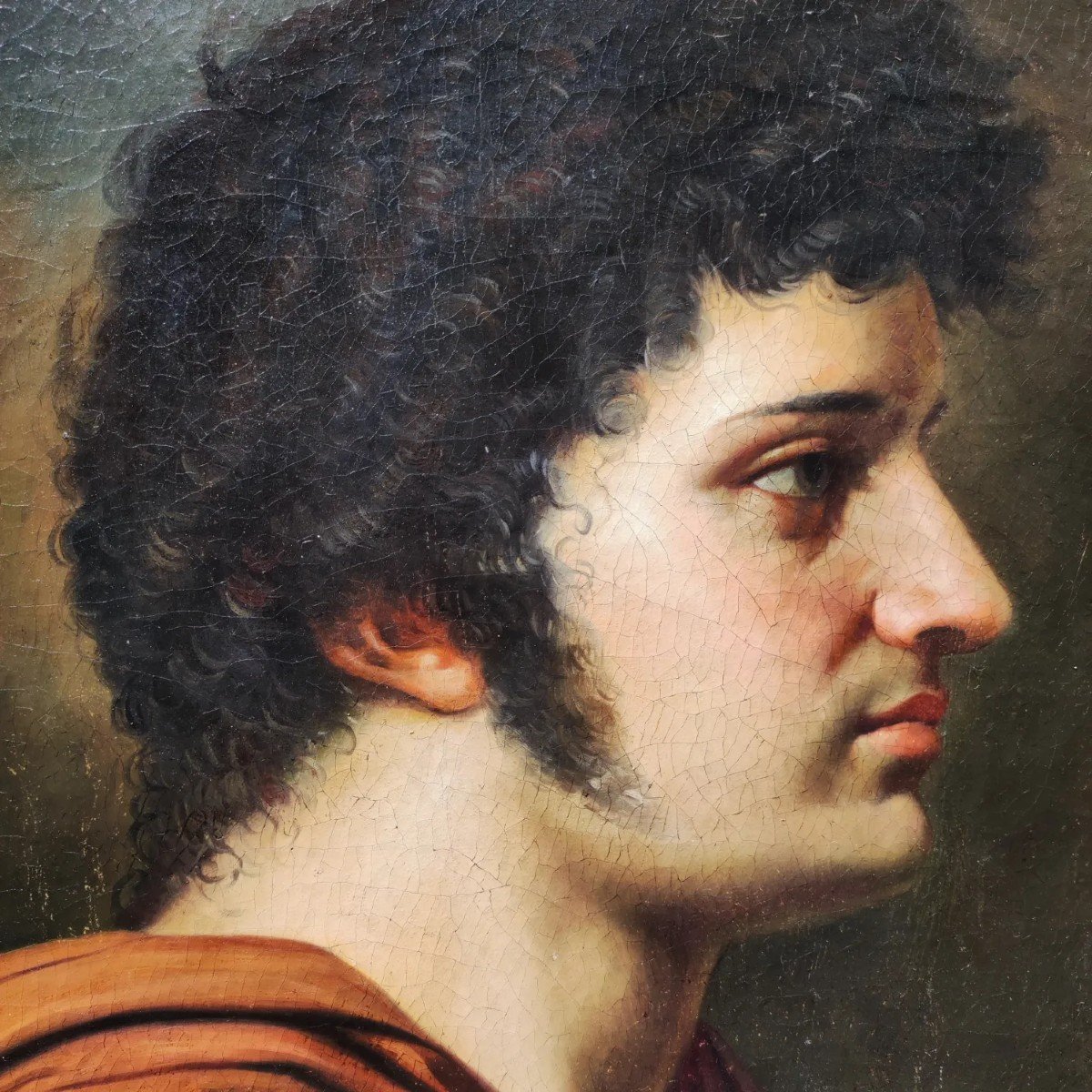 Portrait d'Un Jeune Homme De Profil, Tableau, Italie XIXème Siècle -photo-2