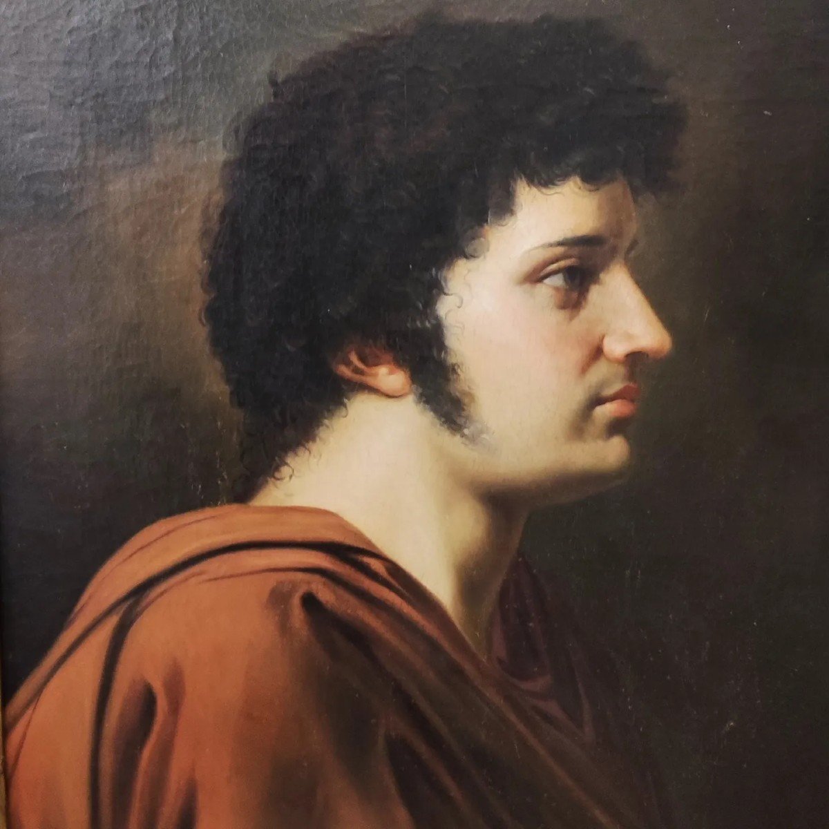 Portrait d'Un Jeune Homme De Profil, Tableau, Italie XIXème Siècle -photo-3