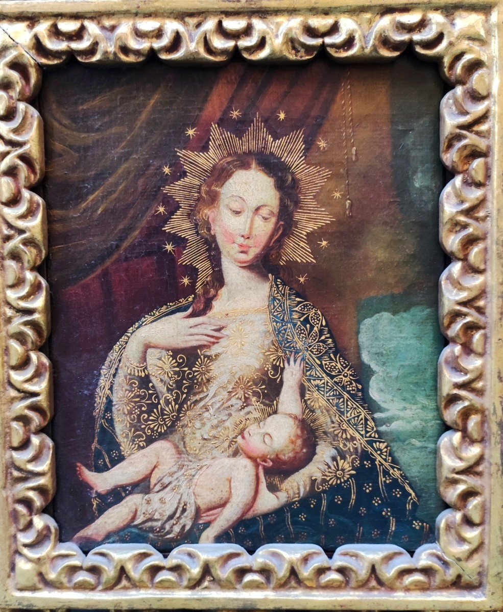 Madonna With Child, Painting  Spain XVIIIth Century -photo-2