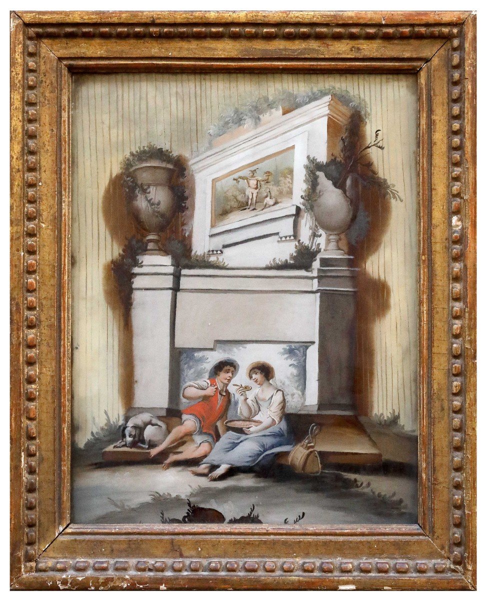 Pair Of  Fixé With Ruins And Figures, Paintings Italy XVIIIth Century-photo-2