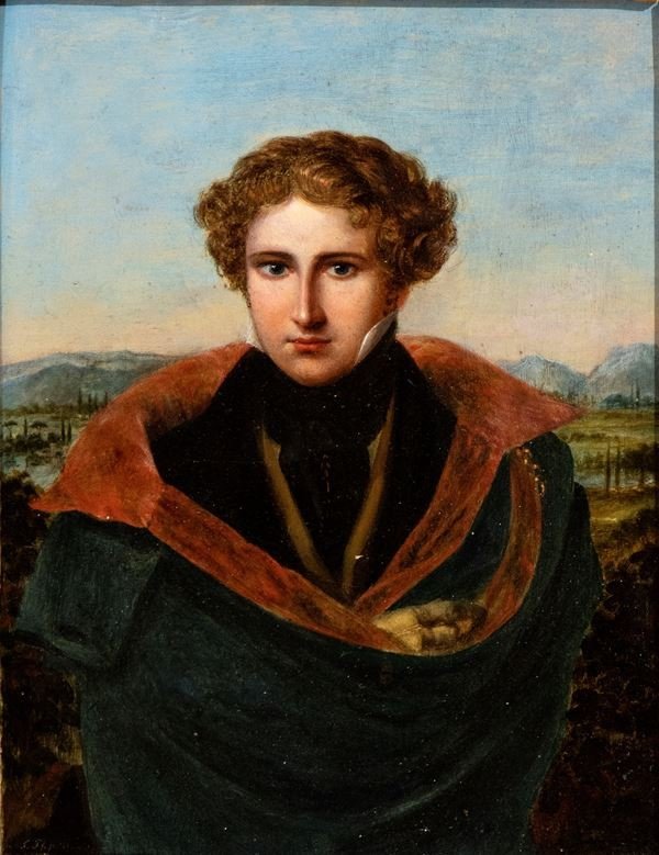 Self Portrait With The Hills Of Florence, Painting By F Pnahuser Florence XIXth Century -photo-2