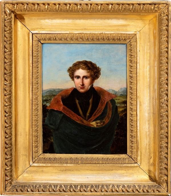 Self Portrait With The Hills Of Florence, Painting By F Pnahuser Florence XIXth Century 