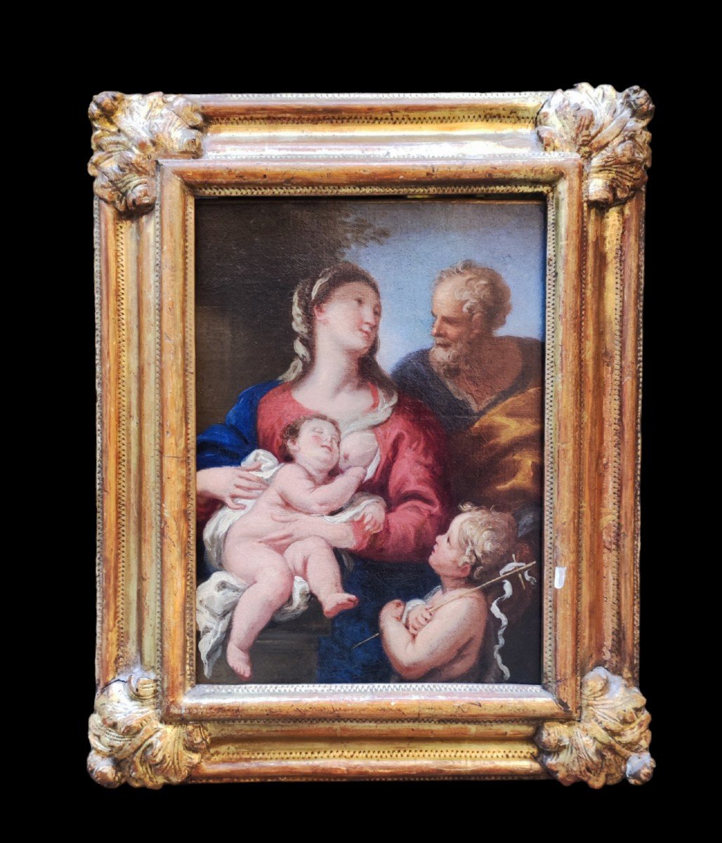 Madonna With Child, Saint Joseph And Saint John, Painting Italy XIXth Century 