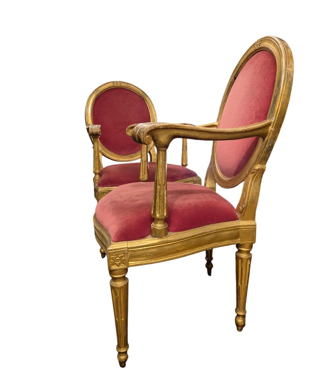 Fauteuils Louis XVI, Bois Doré Rome XVIIIème Siècle -photo-2