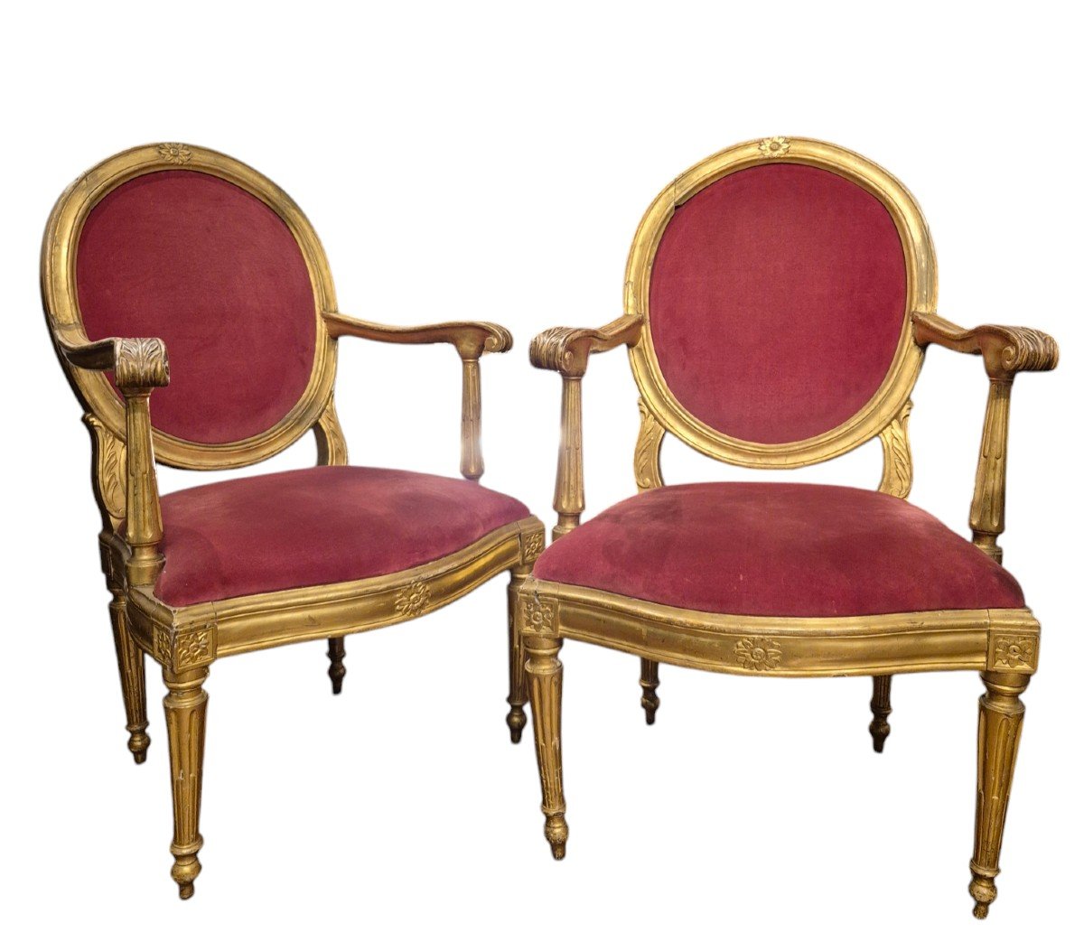 Fauteuils Louis XVI, Bois Doré Rome XVIIIème Siècle 