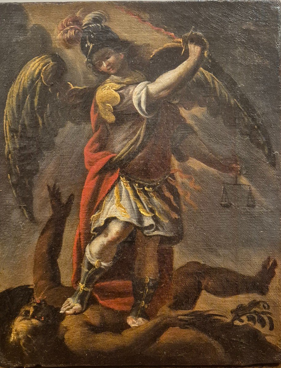  Saint Michael And The Devil, Painting, Naples XVIIIth Century 