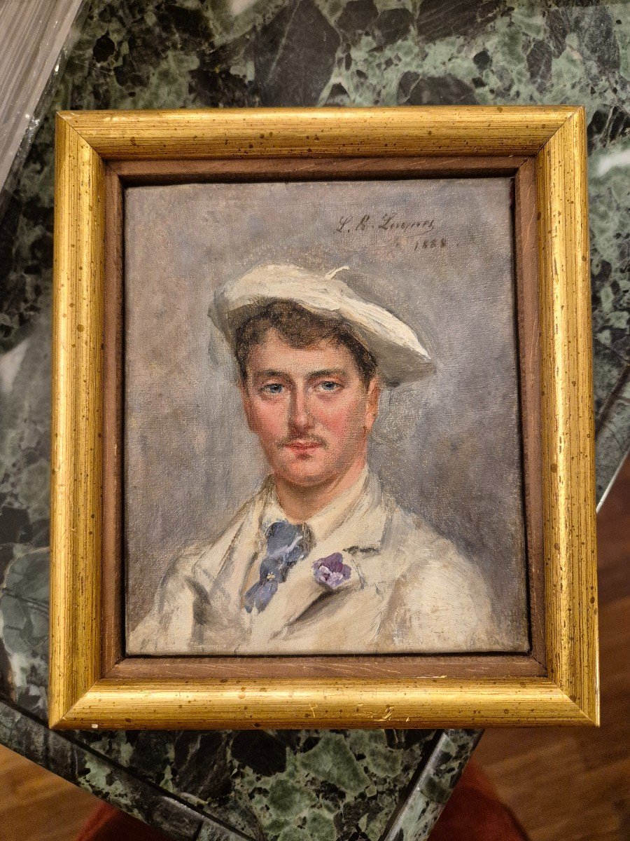 Portrait De Jeune Homme En Blanc, Dandy , Tableau France XIXème Siècle -photo-1