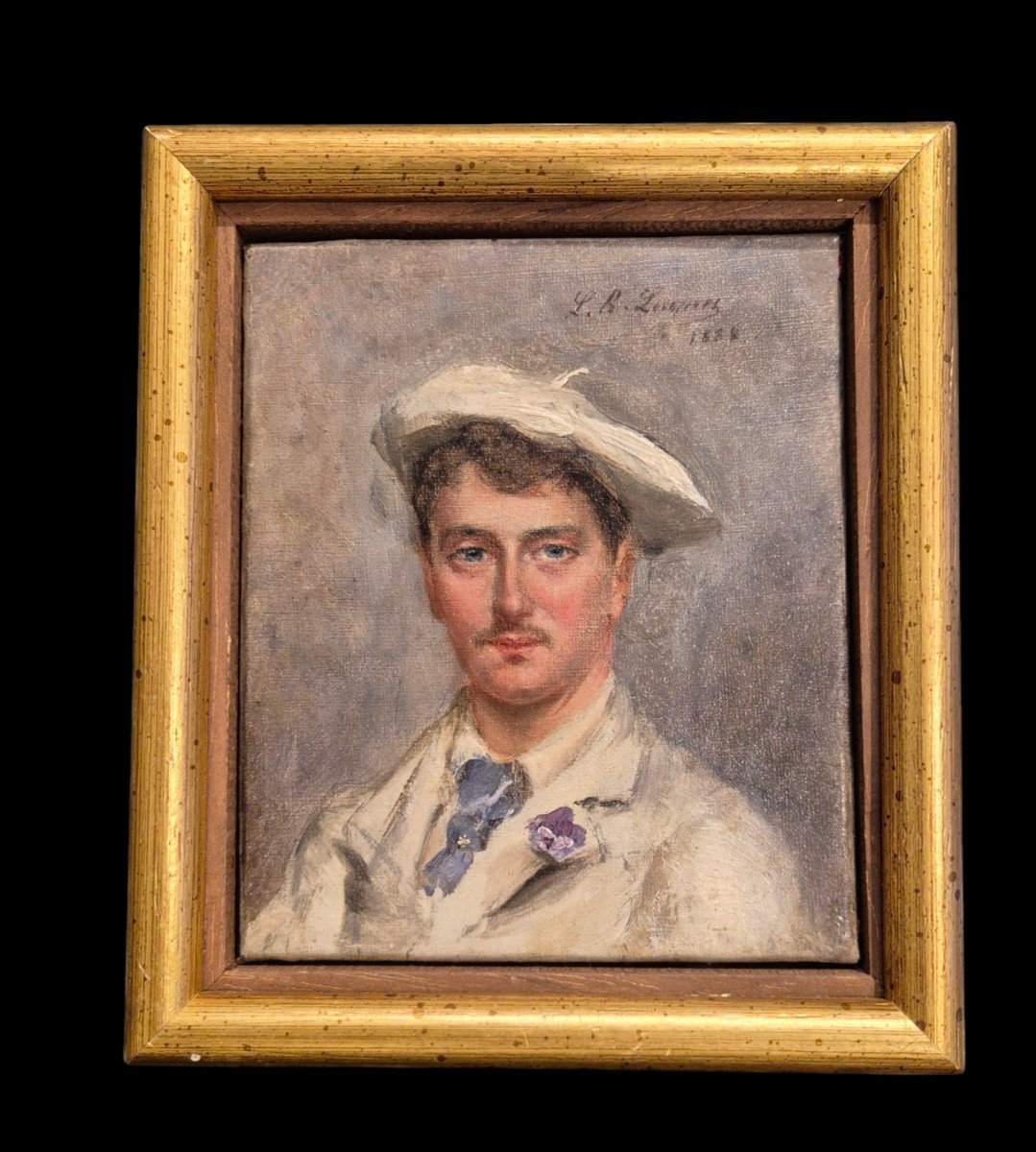 Portrait De Jeune Homme En Blanc, Dandy , Tableau France XIXème Siècle 