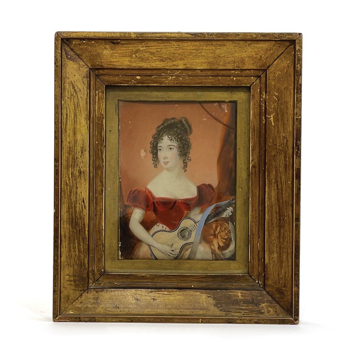 Portrait Of Woman With Guitar, Miniature  uk  XIXth Century