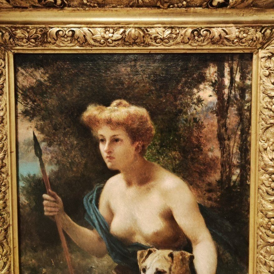 Diana The Huntress, Painting By H.c. Danger France XIXth Century Signed-photo-2