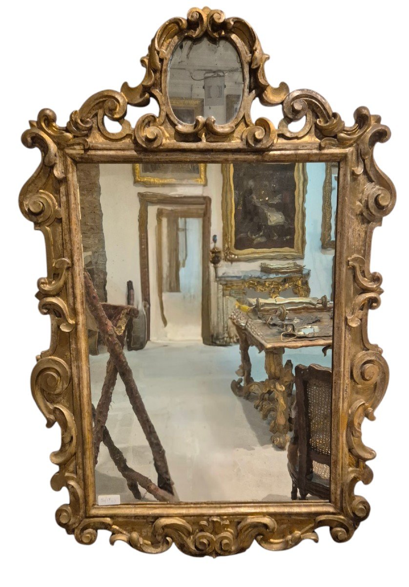 Mirror, Carved And Silvered Wood , Italy XVIIIth Century 