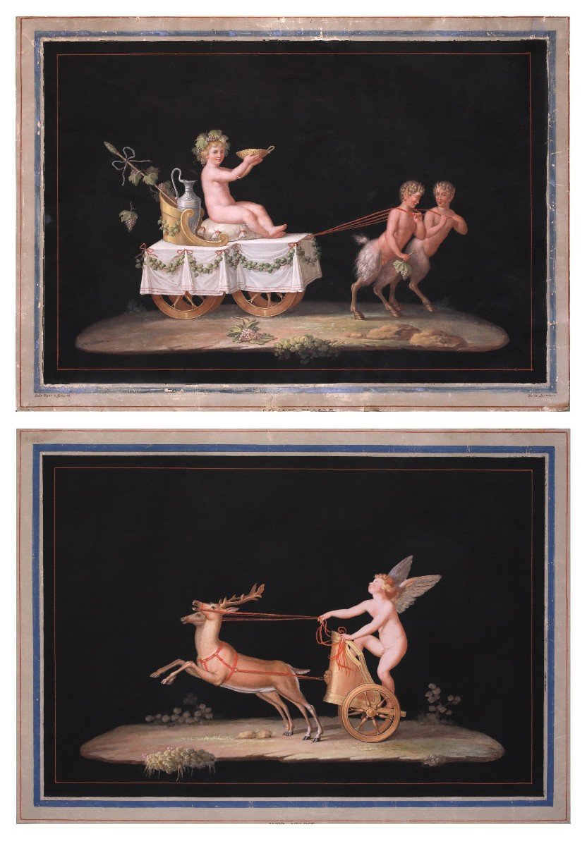 Pair Of Neoclassical Gouaches Circle Of Michelangelo Maestri XVIII Century Grand Tour