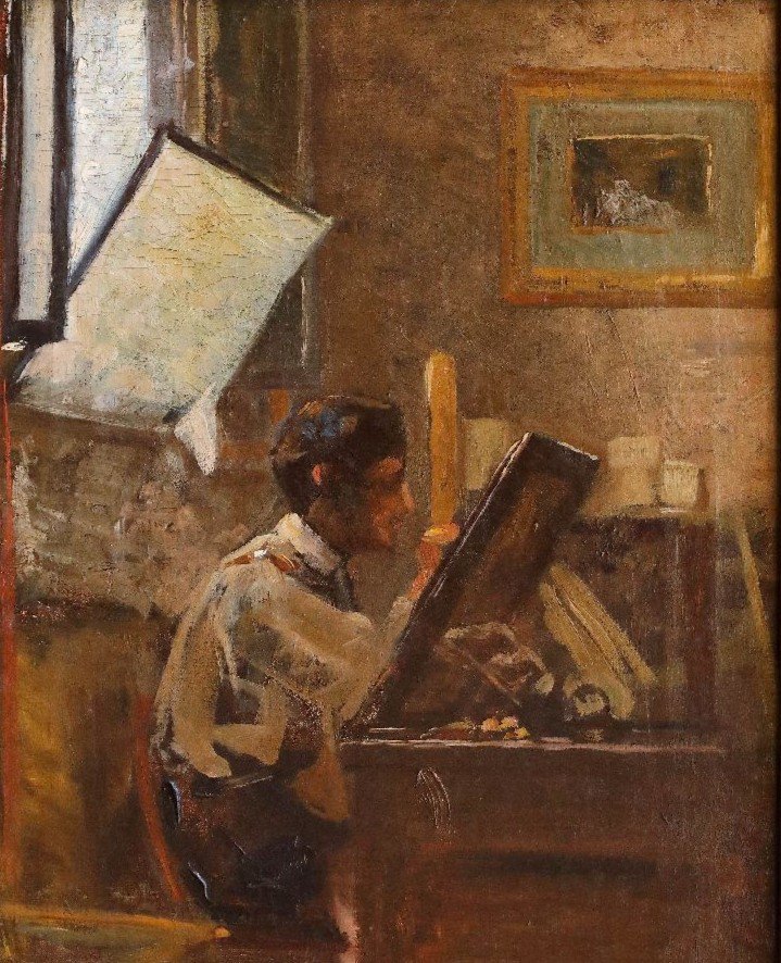 Portrait De Peintre En Studio, Tableau, France XIXème Siècle -photo-2