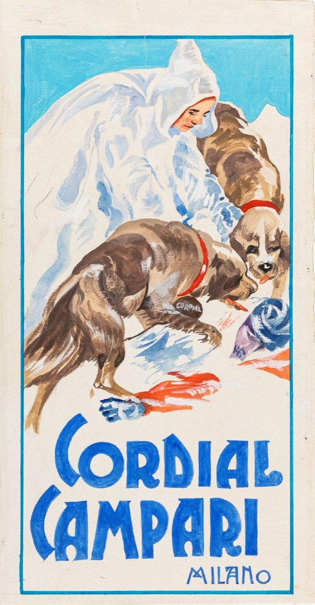 Cordial Campari 1904, Tempaera On Cardboard , Attr. To A. Hohenstein, Italy XXth Century