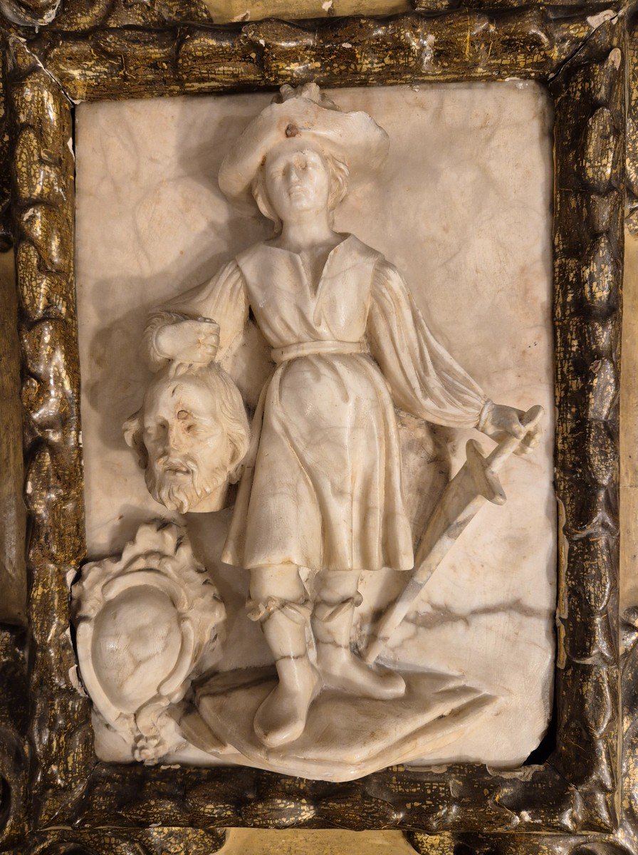 David And Goliath, High Relief In Marble, Italy XVIIth Century -photo-2