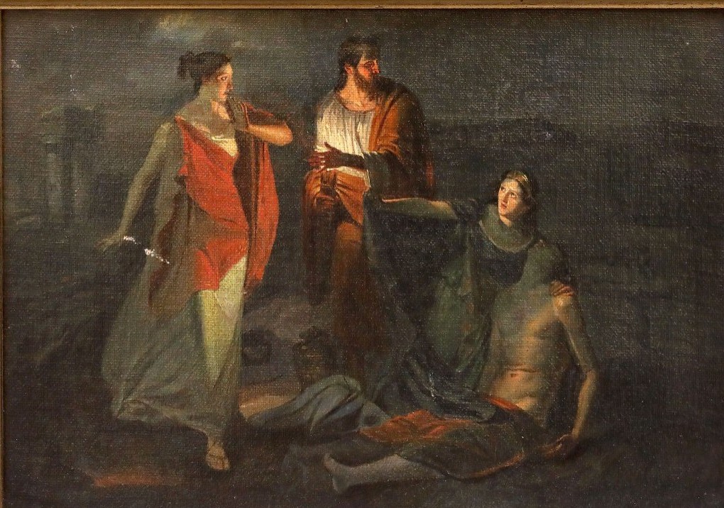 La Découverte Du Corps d'Hector, Tableau , France Ou Italie Debut XIXème Siècle 