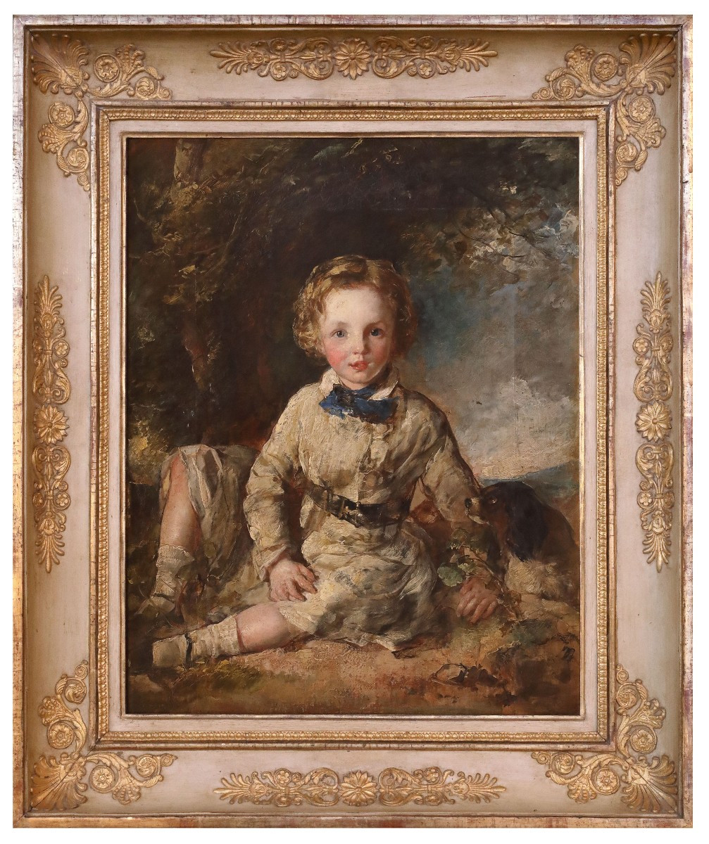 Portrait Of A Child Wih Dog, Painting  Uk XIXth Century 