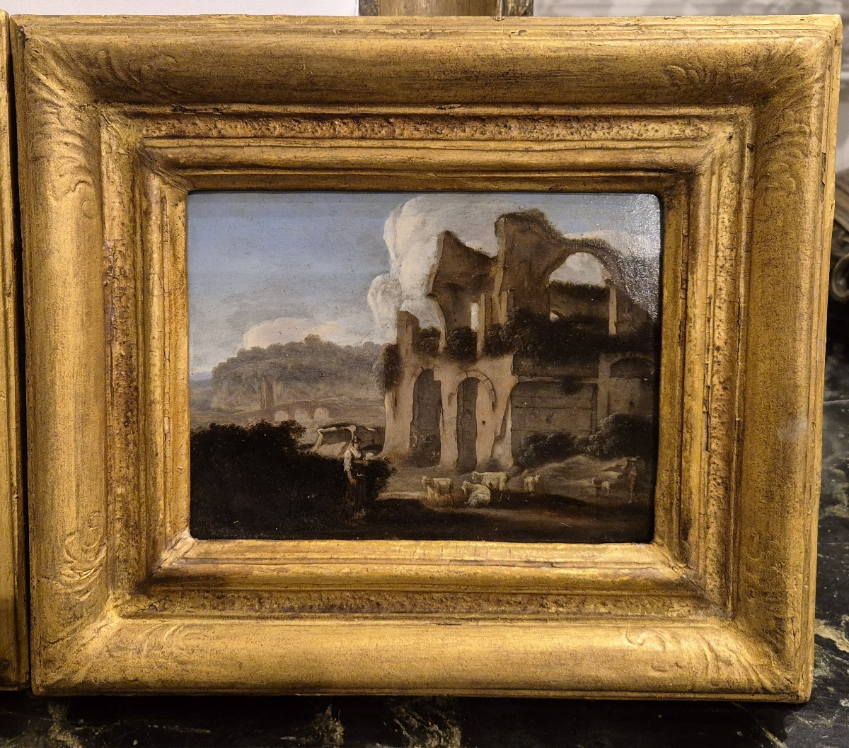 Pair Of Landcsapes With Ruins, Paintings Rome XVIIth Century Grandtour -photo-2