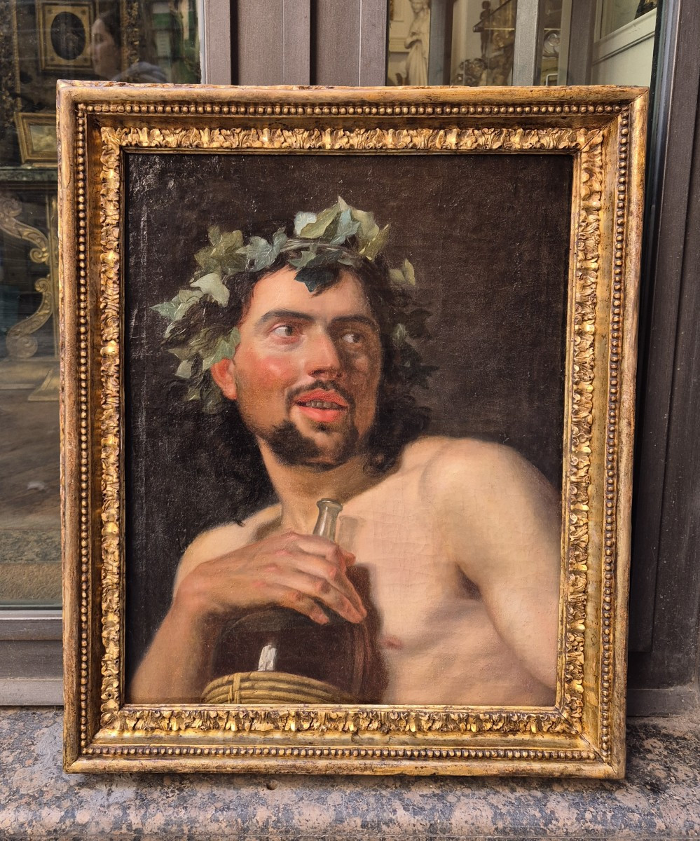 Bacchus Avec Une Fiole De Vin, Tableau , Florence XIXème Siècle -photo-1