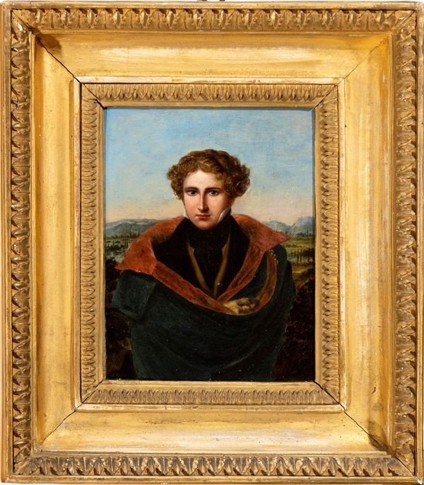 Self Portrait With The Hills Of Florence, Paint By F Pnahuser Florence XIXth Century Grandtour