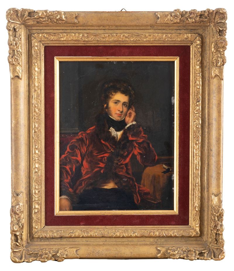 Portrait d'Un Homme En Robe De Chambre, Tableau , Italie XIXème Siècle -photo-2