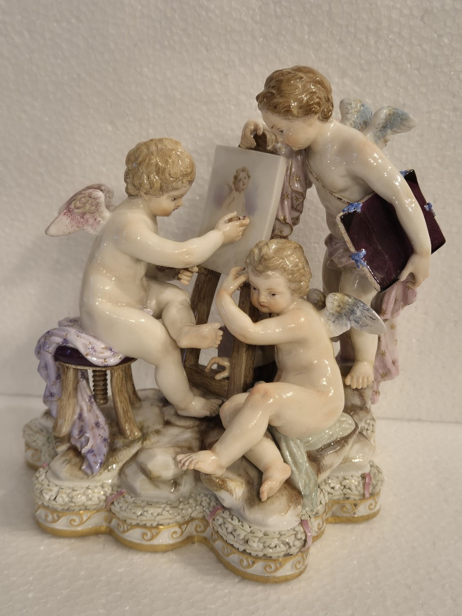 Porcelain Group Meissen XIX Century Allegory Of Painting