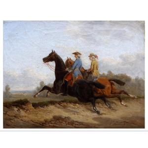 Promenades à Cheval : Paire De Tableaux Par E.B.J. Swebach  France XIXème Siècle 