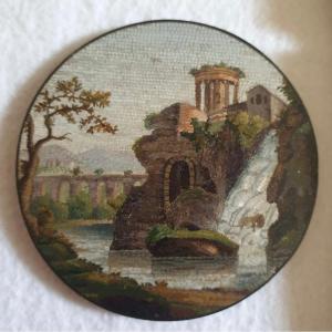 Plaquette En Micromosaique Vue De Tivoli XVIII Sieclé