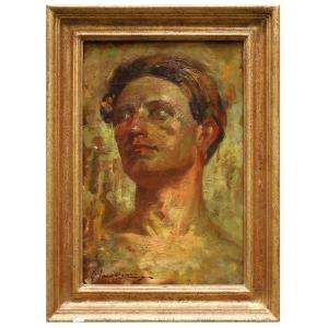 Portrait d'Un Jeune Homme, Tableau, Par G. Iacovino, Italie Debut XIXème Siècle 