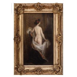 Naked Woman From Behind, Painting By H.a.tanoux France XIXth Century