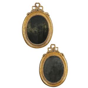 Pair Of Oval Mirrors, Gilded Wood, Naples Italy XVlllth Century