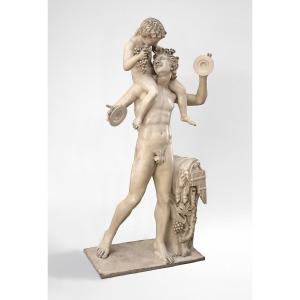 Satyr With Child Dionysus, Painted Terracotta Statue , Florence Italy XIXth Century Grand Tour 