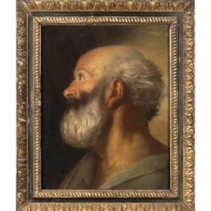 Tête d'Homme, De Saint Ou De Philosophe, Pastel Sur Papier, Italie Rome XVIIIème Siécle 