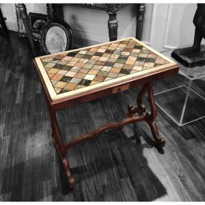 Coffee Table With Inlaid Marble Top, Rome Italy XIXth Century 