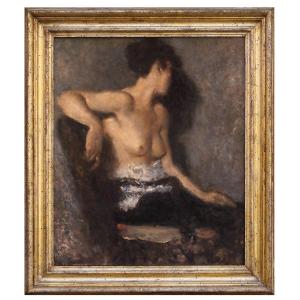 Nude Woman With Head Turned, Painting Oil On Canvas , Italy End Of XIXth Century 