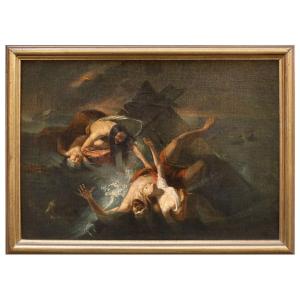 The Shipwreck Of Ajax , Painting Oil On Canvas Tuscany Italy XIXth Century 
