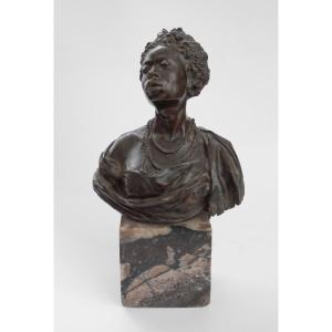 Bust Of A Girl With Necklace, Bronze Sculpture  . Italy XIXth Century