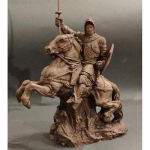 Man In Armor On Horseback. Terracotta, By D. Mastroianni, 1950s, 20th Century