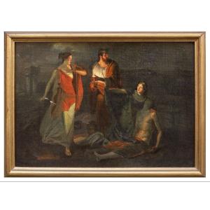 Discovery Of Hector's Body, Painting Italy Or France XIXth Century