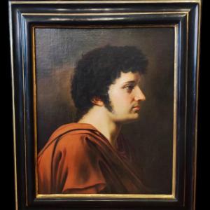 Portrait d'Un Jeune Homme De Profil, Tableau, Italie XIXème Siècle 