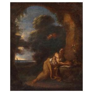 Magdalene In The Desert, Painting Rome XVIIIth Century