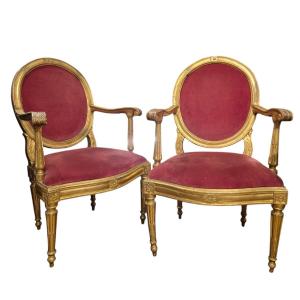 Fauteuils Louis XVI, Bois Doré Rome XVIIIème Siècle 