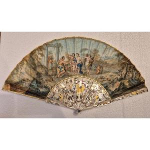 Italian Fan Maybe Naples Mythological Scene And Grand Tour ? XVIII Century